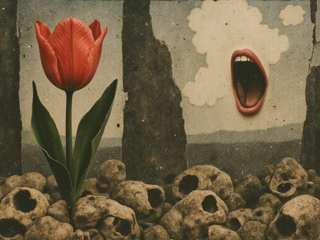 Screaming Tulip with Teeth Impasto Painting