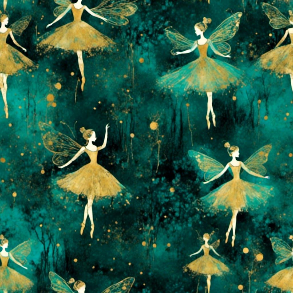 Fairy Ballerinas Dance in Forest: Degas Klimt Style