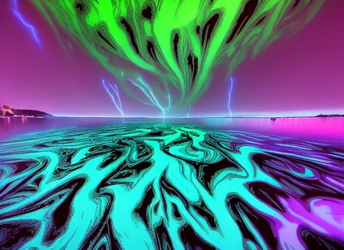 Ethereal Lichtenberg Patterns Illuminated by Neon Aurora