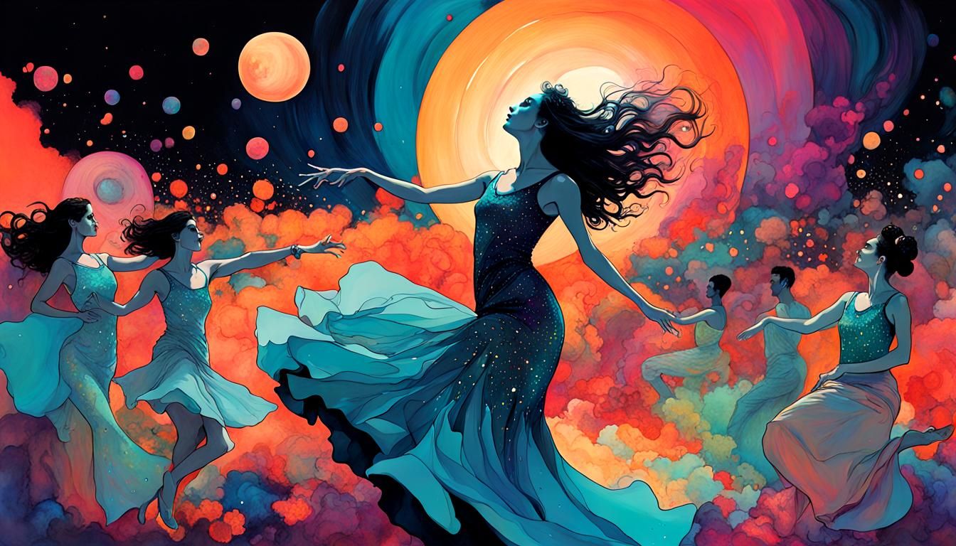 Cosmic Flamenco Serenade in Vibrant Bioluminescent Style