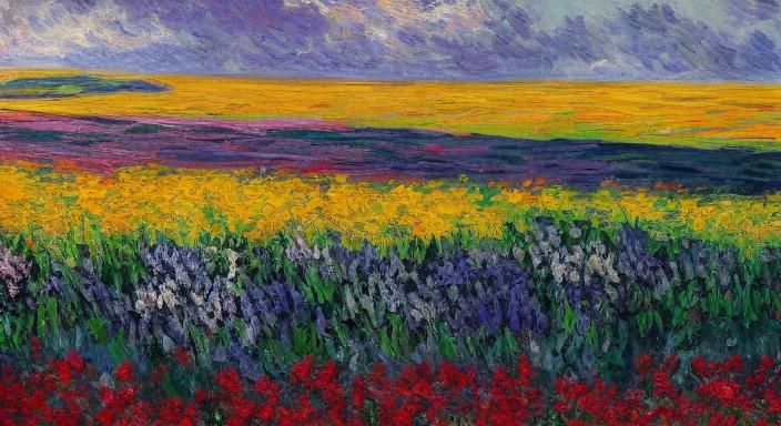 Impressionist Tulip Fields in Vibrant Oil Paint