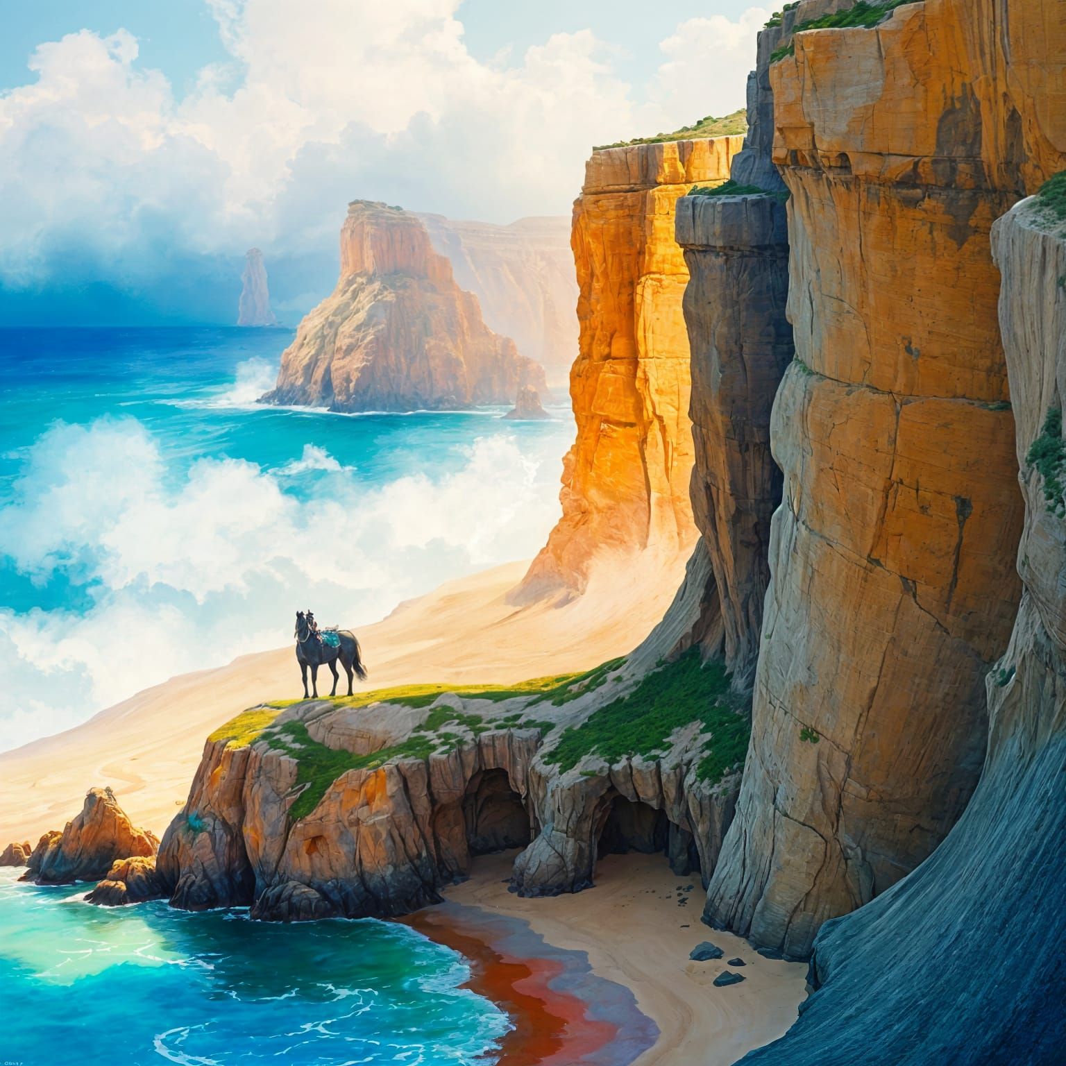 Ethereal Landscape in Gouache Style with Impasto Texture