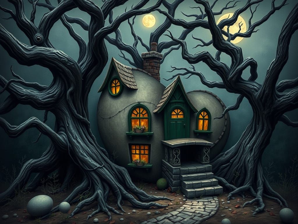 Loveheart Cottage in Macabre Whimsical Style