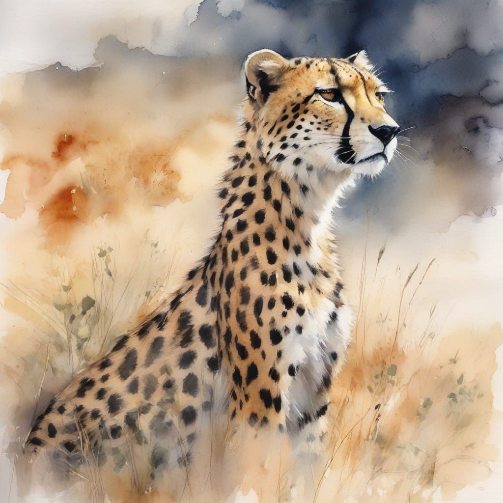 Mystical Desert Oasis with Cheetah in Twilight