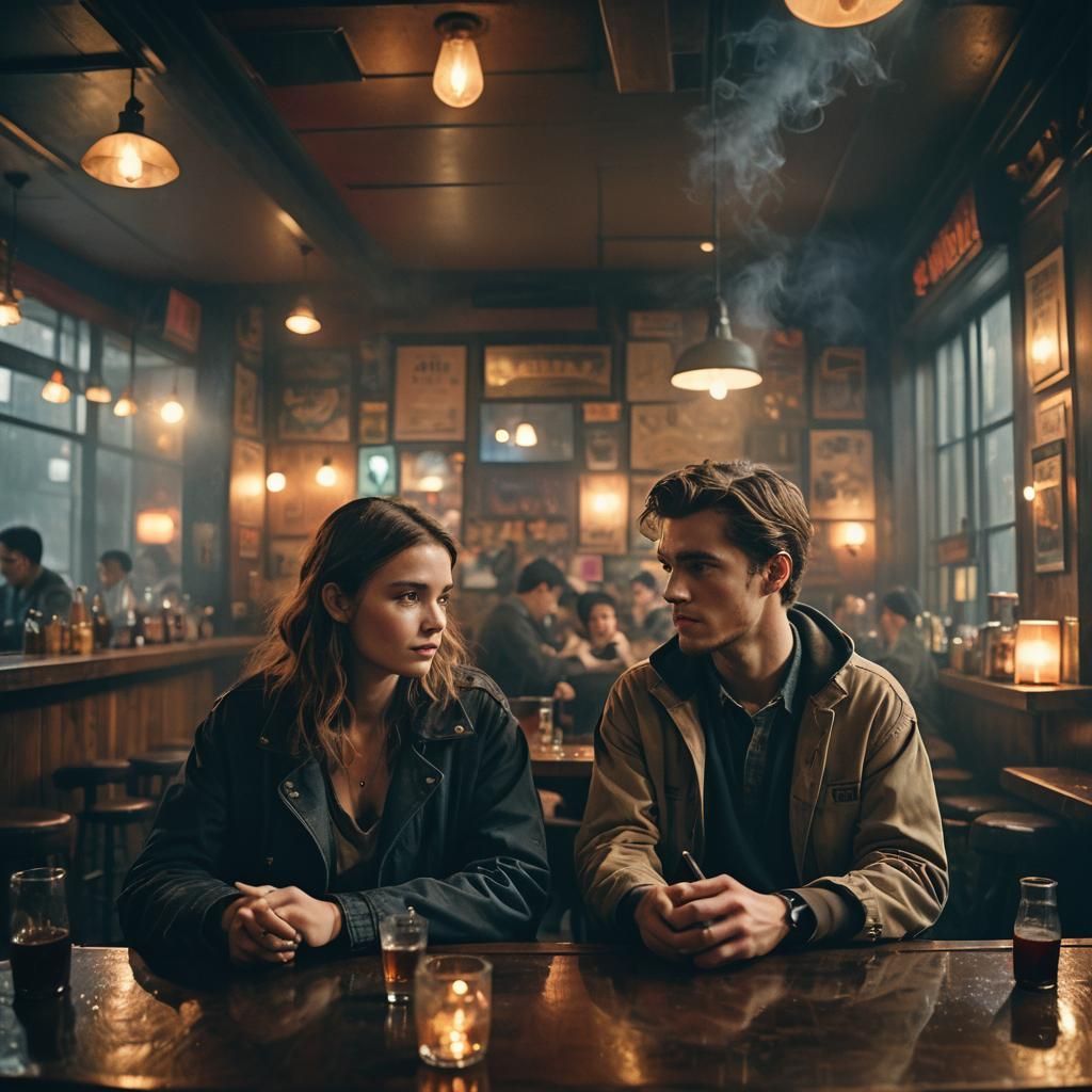 Romantic Bar Scene in Cinematic Style