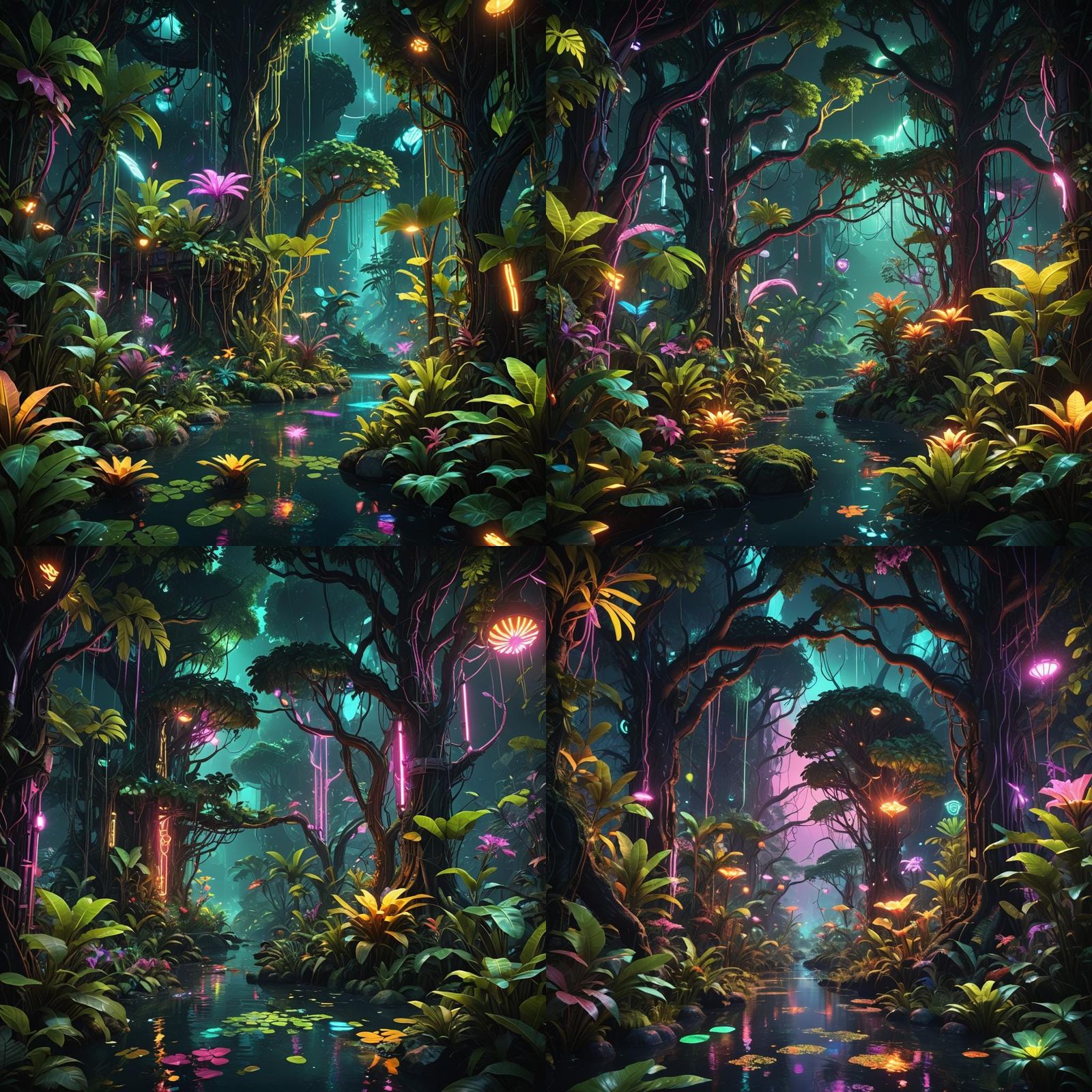 Cyberpunk Jungle Oasis in Vibrant Neon