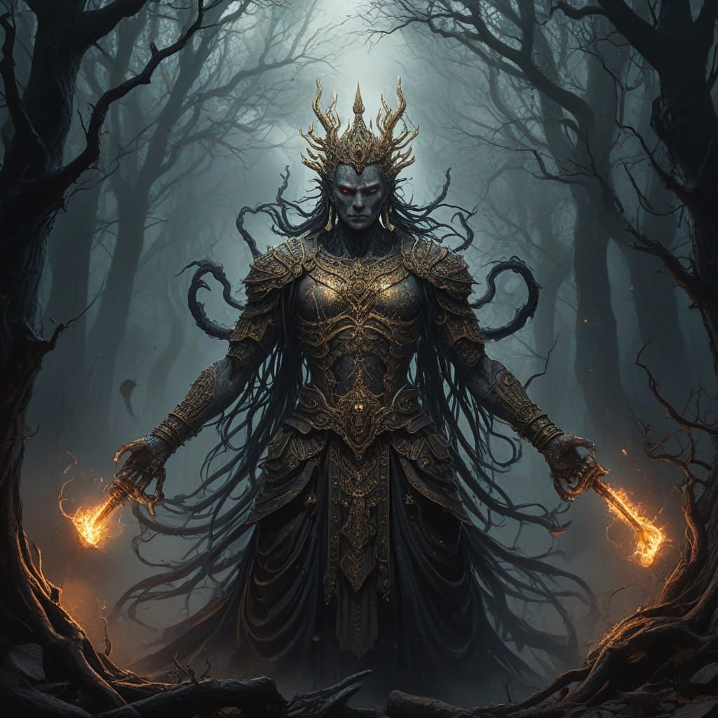 Buddhist Deity of Compassion in Dark, Gothic Landscape