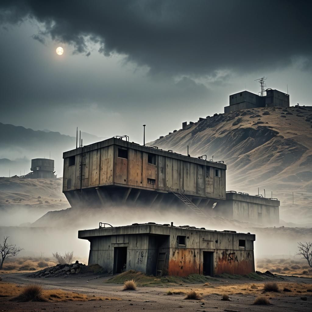 Desolate War Bunkers in a Barren Landscape