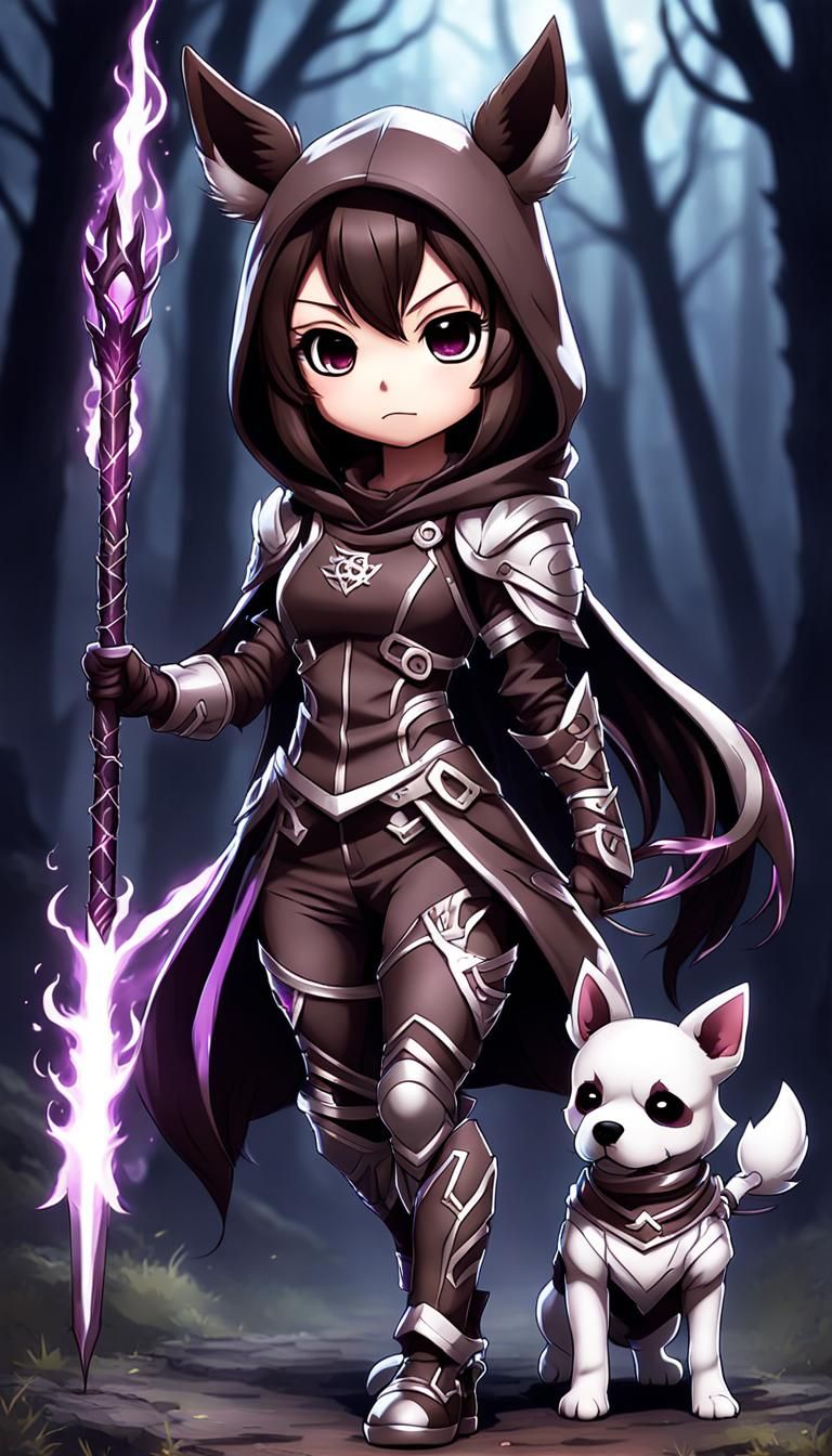 Chibi Warrior Girl Caster in Magical Dog Suit