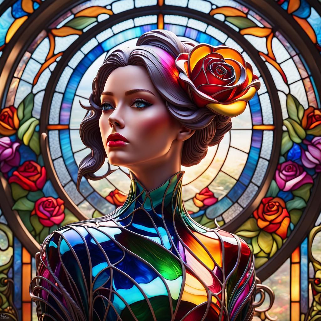 Ethereal Rose Goddess in Blown Glass Splendor