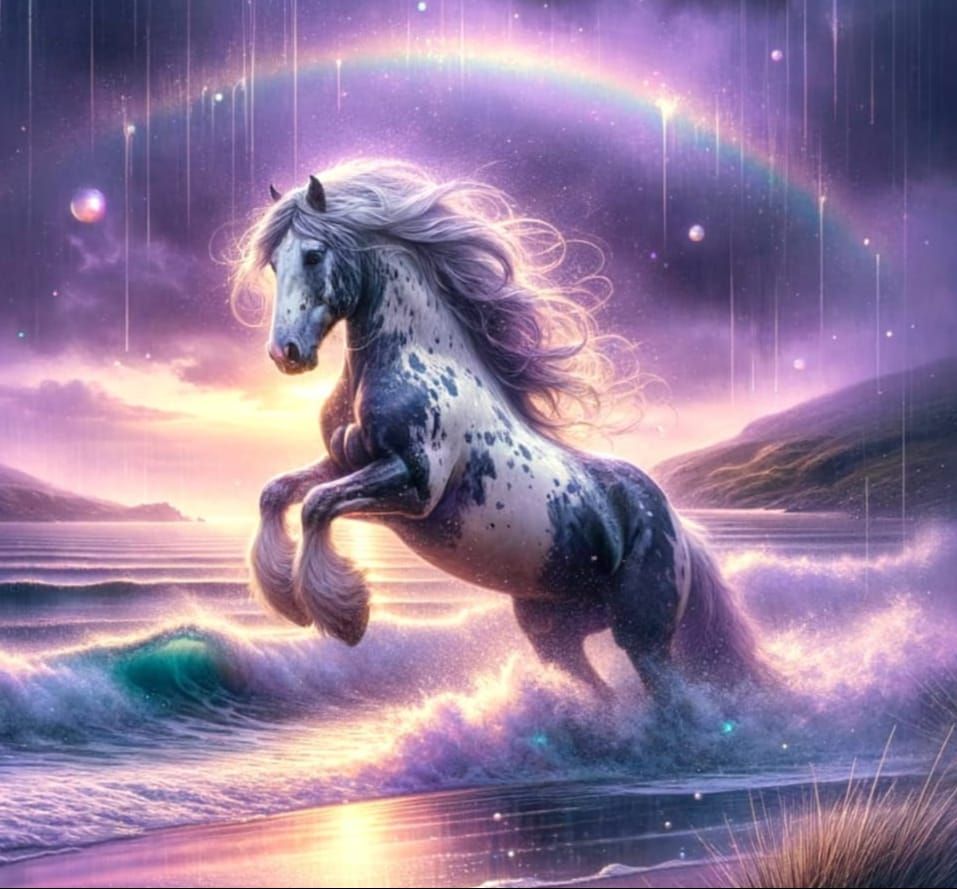 Ethereal Dappled Mare in Pristine Coastal Landscape