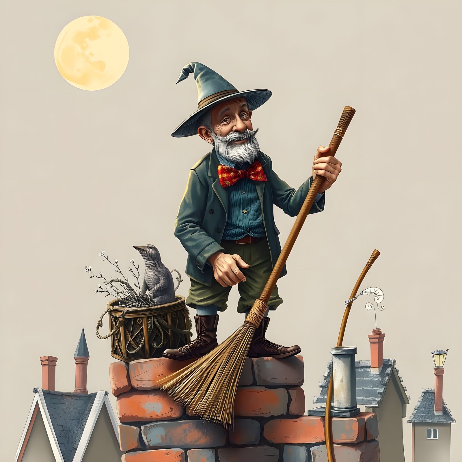 Charming Chimney Sweep in Whimsical, Maximalist Style