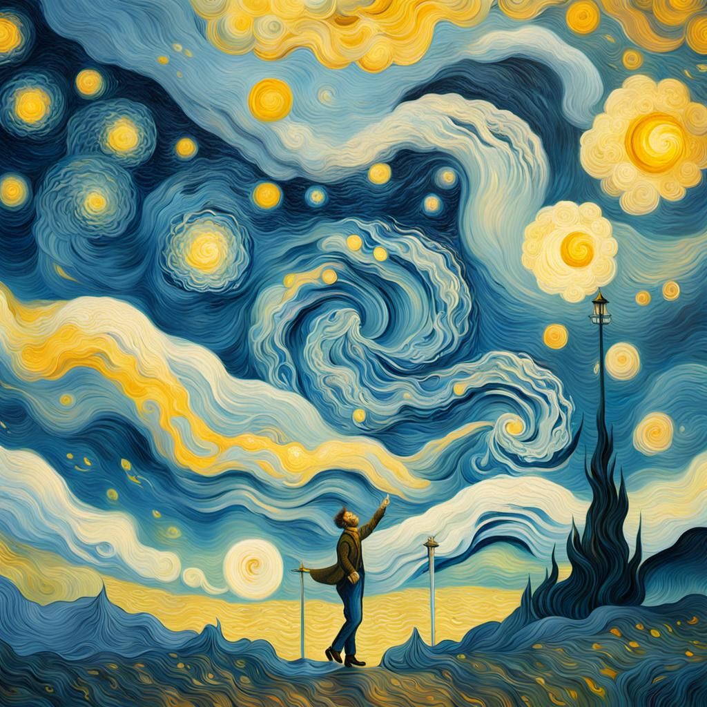 Vincent van Gogh Dancing in Cosmic Dreamscapes