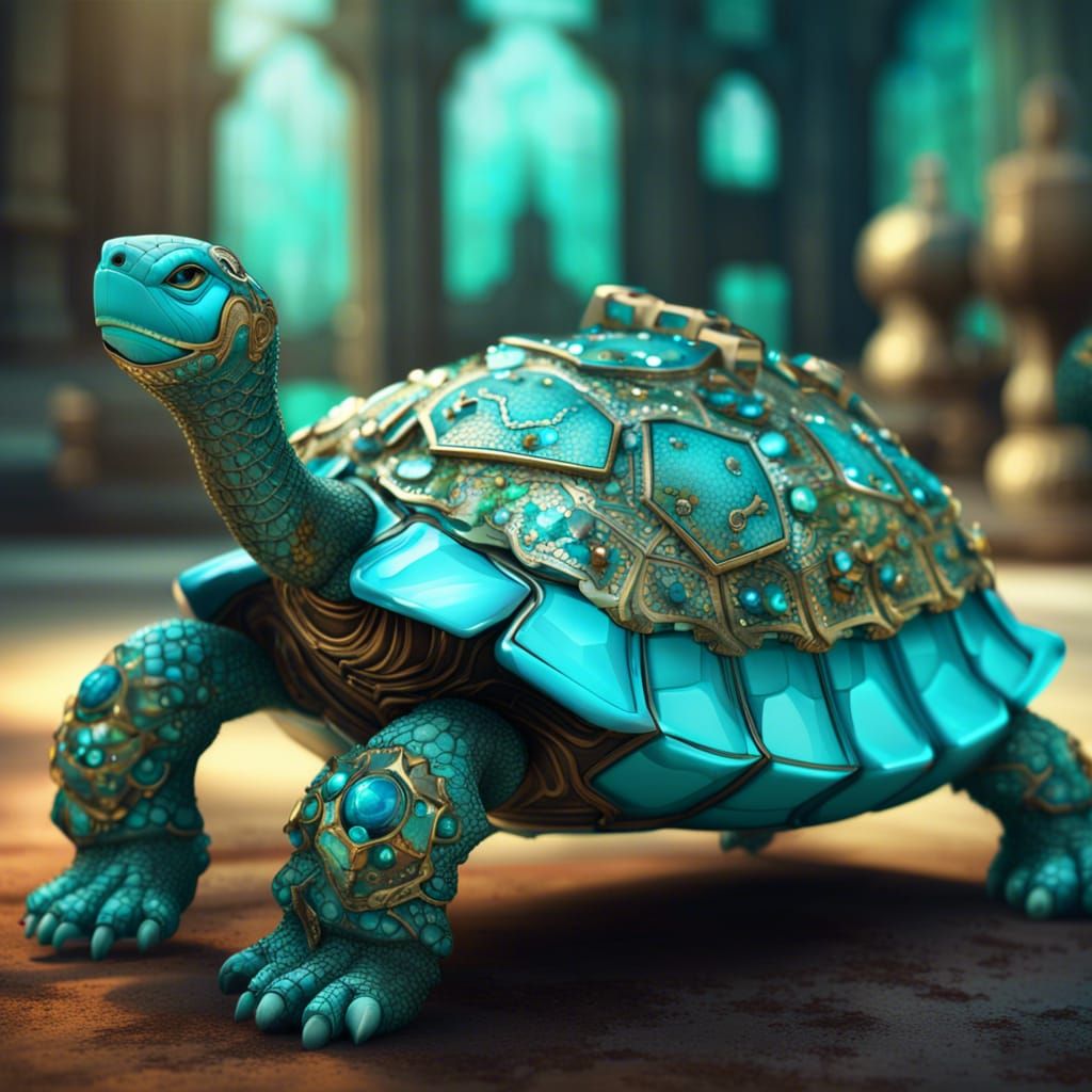 Stunning Jewelled Turquoise Tortoise in Vibrant Digital Art