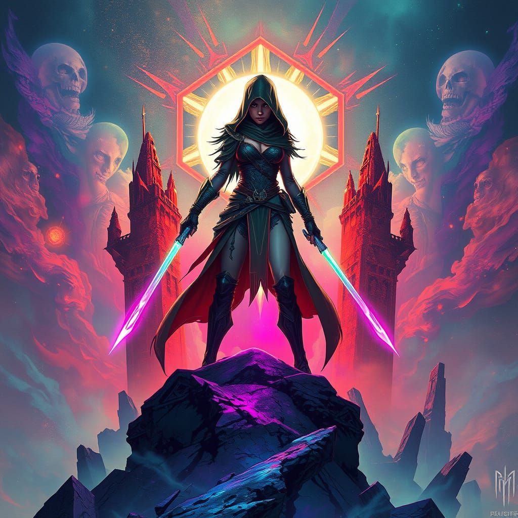 Mystical Assassin Radiates Supernatural Power in Vibrant, Dr...