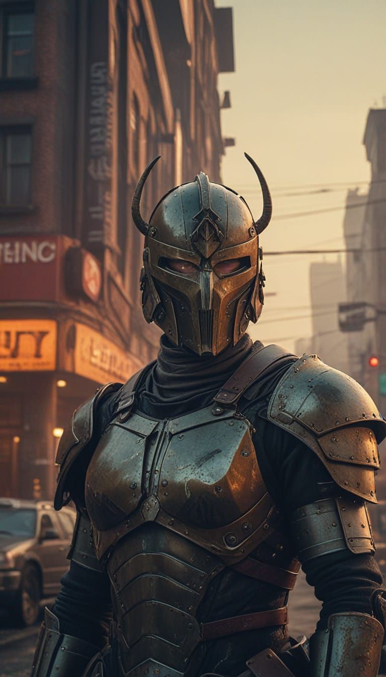 Regal Warrior in Misty Atmosphere, Cinematic Film Still