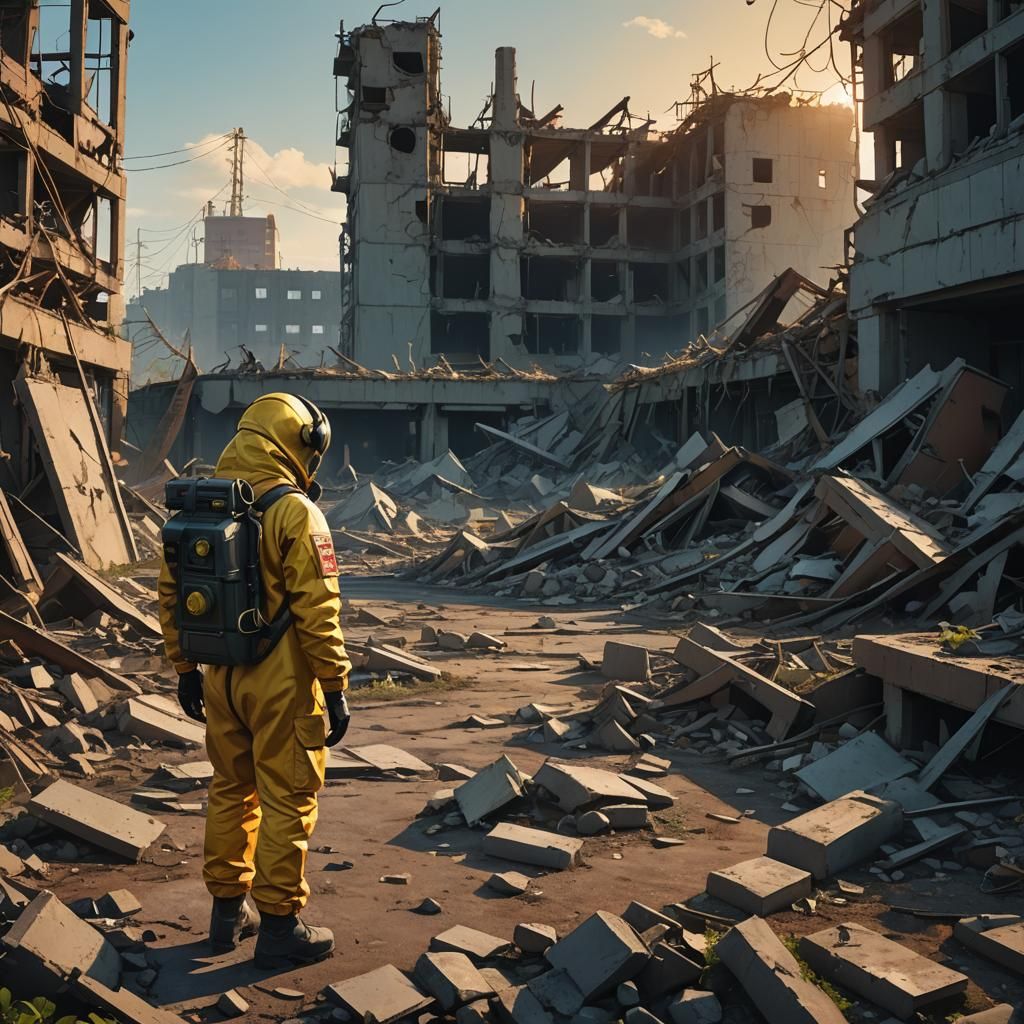 Hyperrealistic Nuclear Disaster Scene in Stunning Golden Hou...