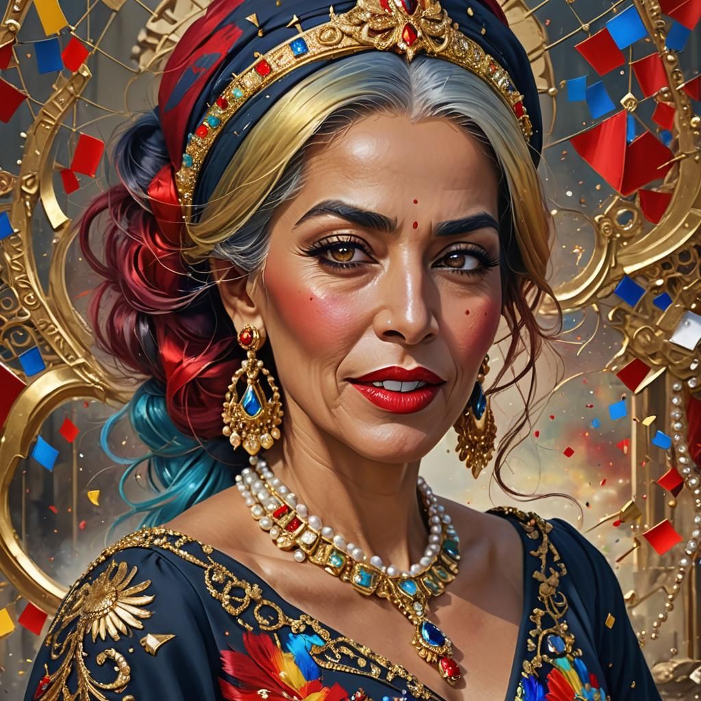 Militar Muslim Woman in Vibrant Fantasy Attire