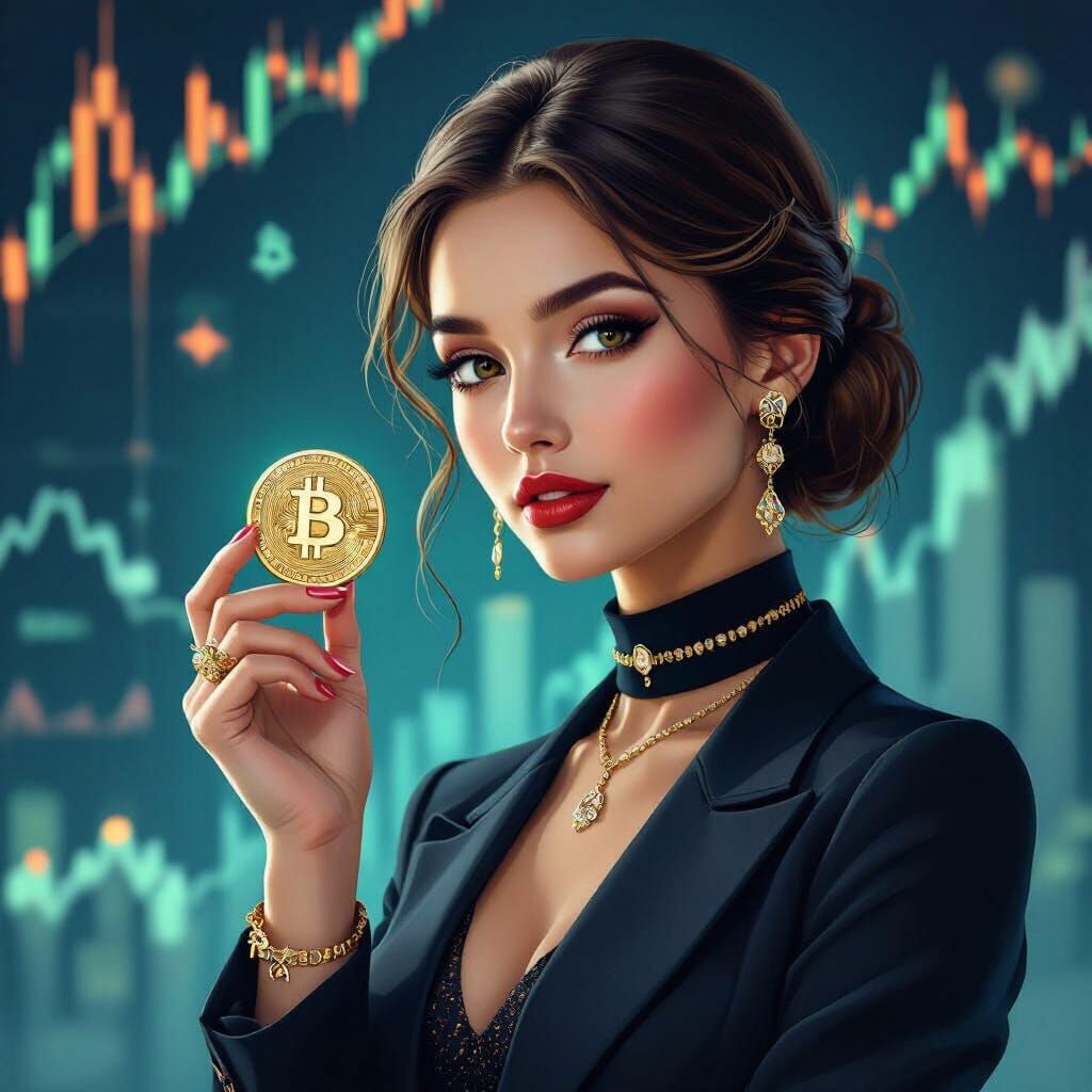 Woman Holding Ducat Coin Amidst Bitcoin Trends