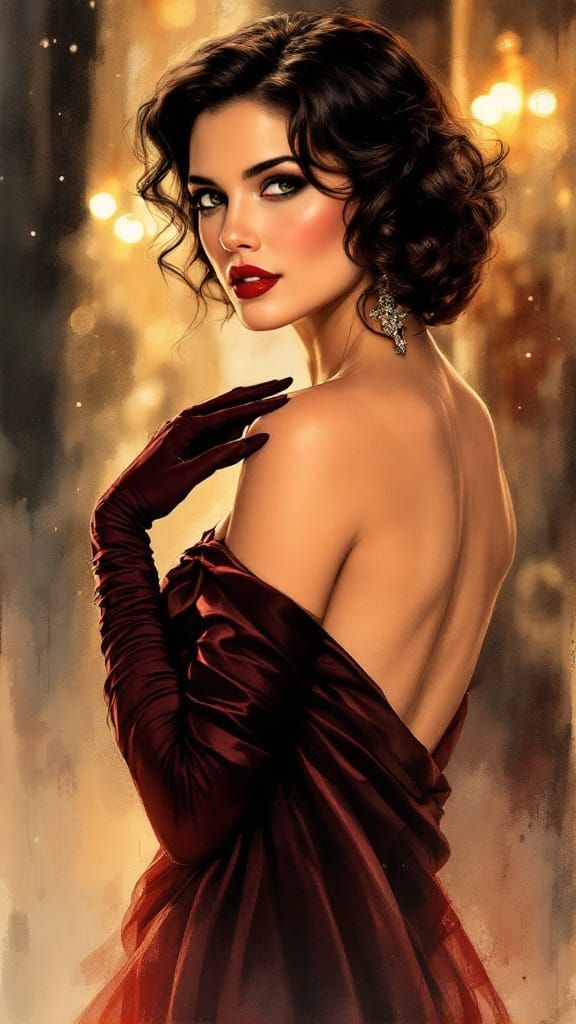 Glamorous Hollywood Starlet in Roaring Twenties Evening Gown