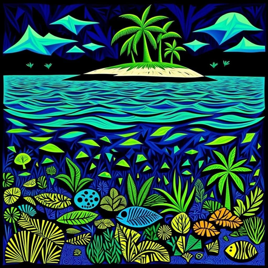 Vibrant Desert Island Oasis in Turquoise Waters