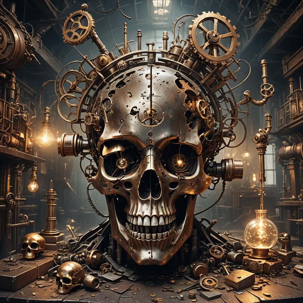 Steampunk Laboratory Experiment: Intricate Metal Question Ma...