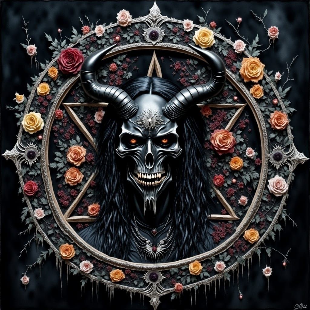 Dark Oil Painting of Inverted Pentacle Ritual