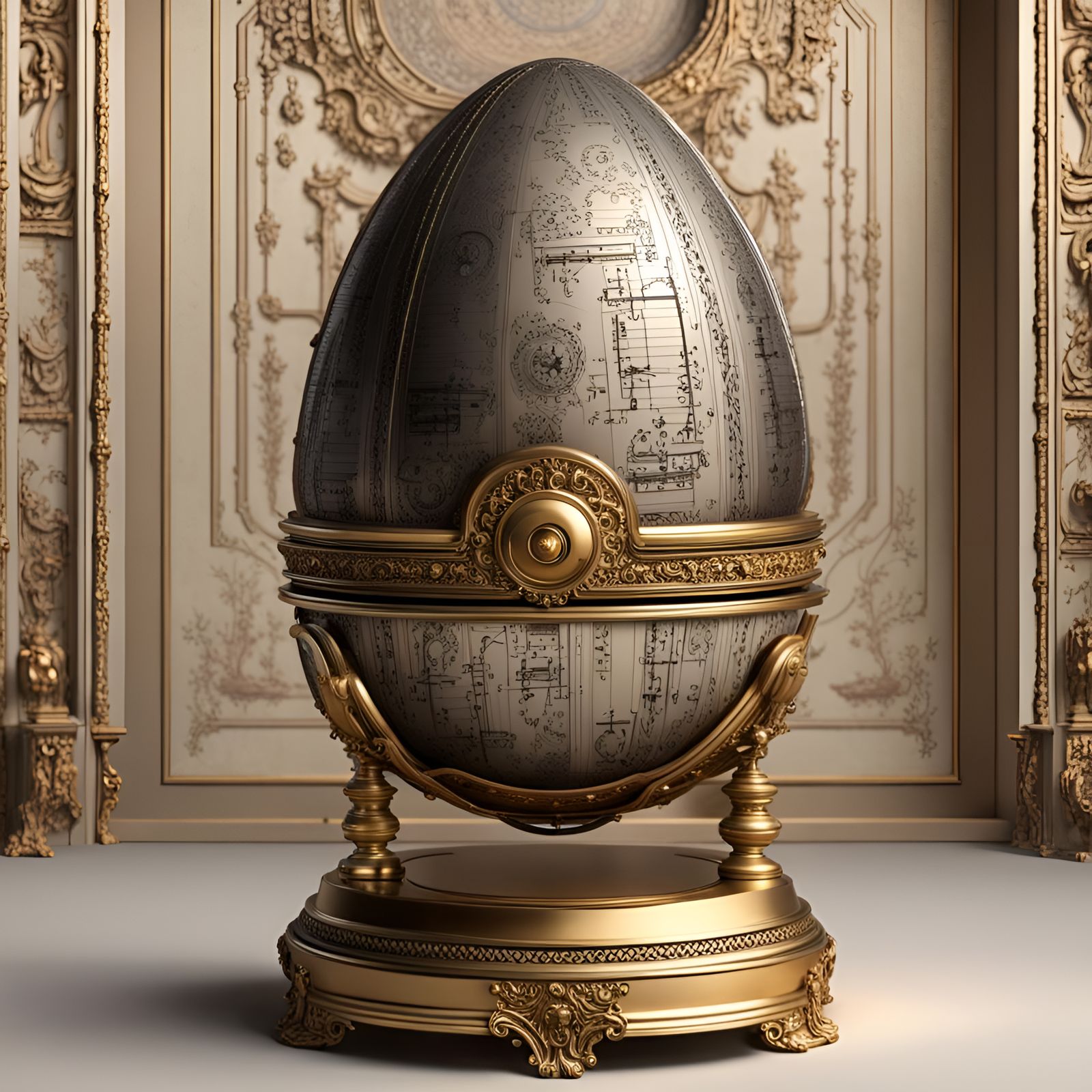 Ancient Mechanical Music Egg with Intricate Details