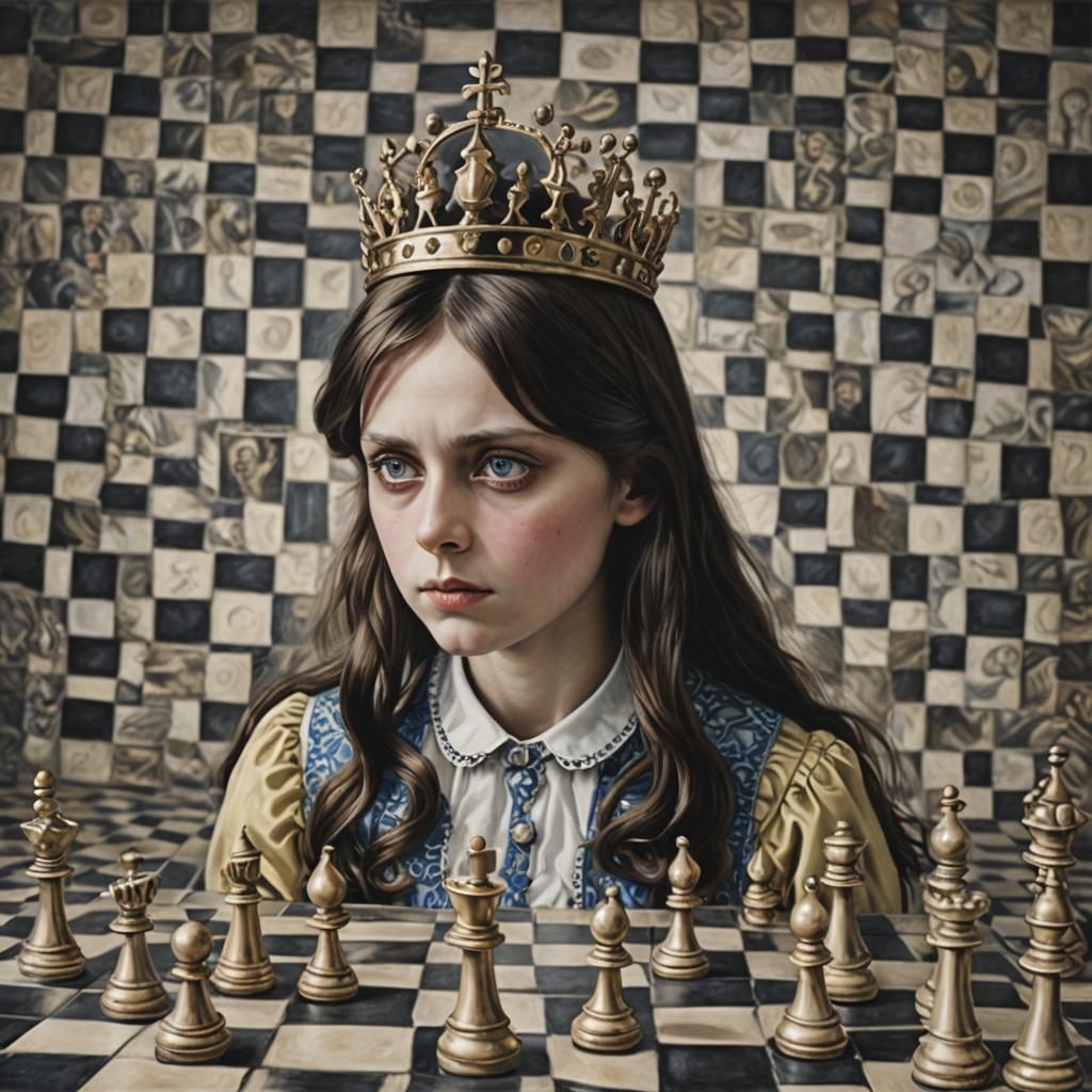 Whimsical Chessboard Wonderland with Alice