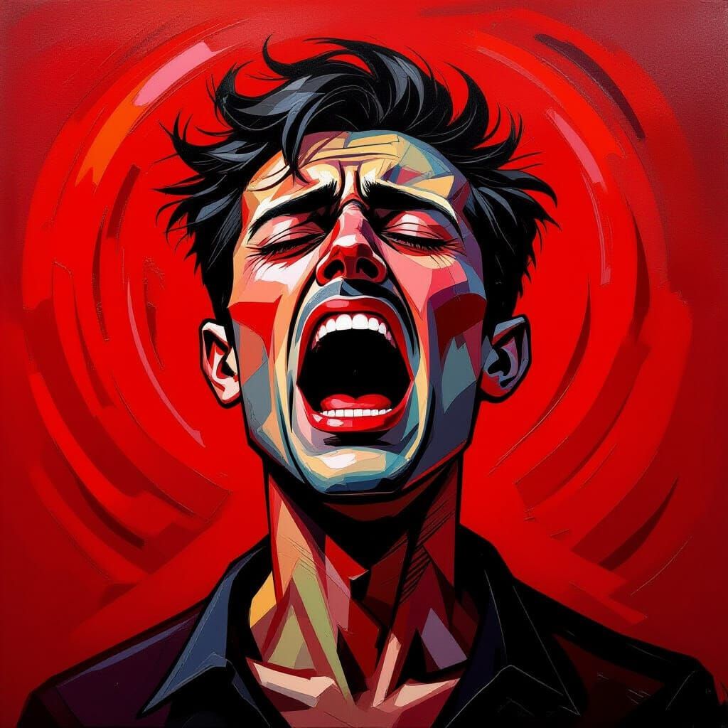 Expressionist Red Scream of Anguish in Impasto Style