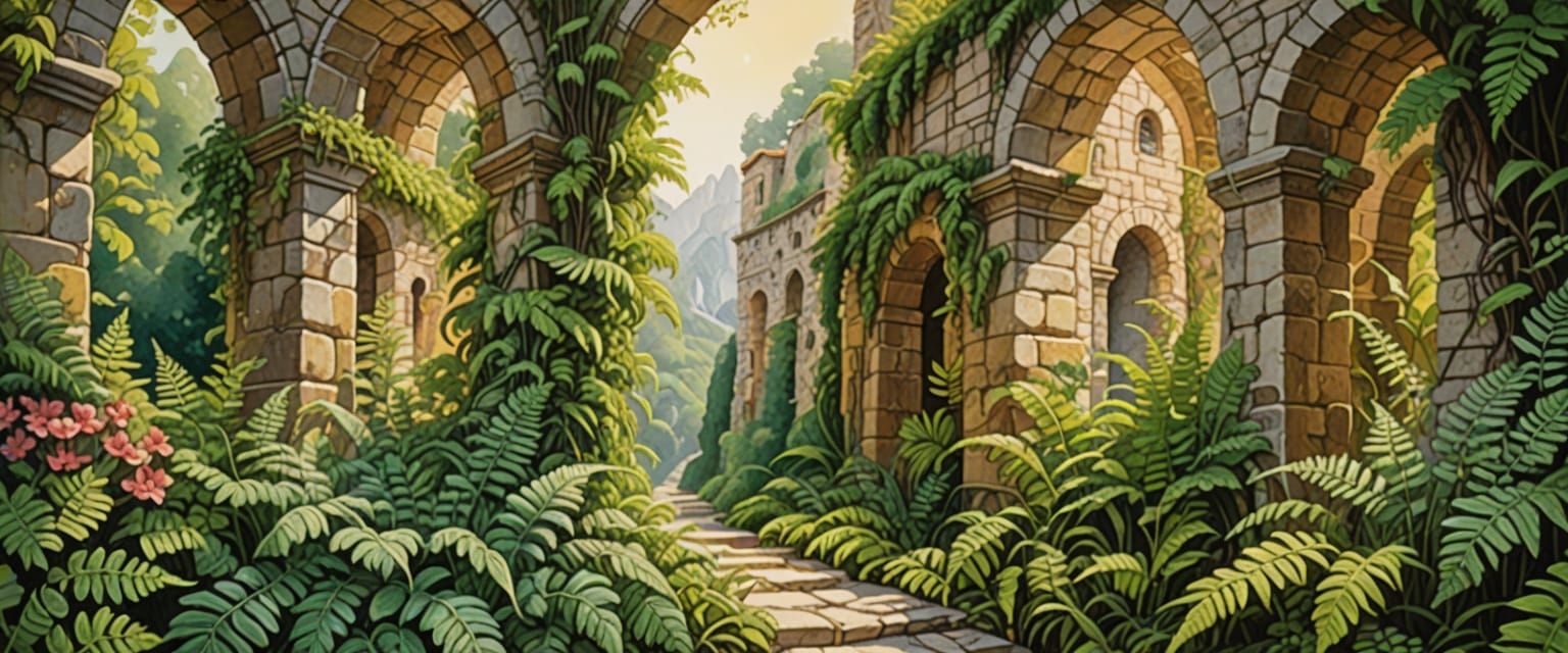 Smiling Faces in Stone Arches, Comic Book Style