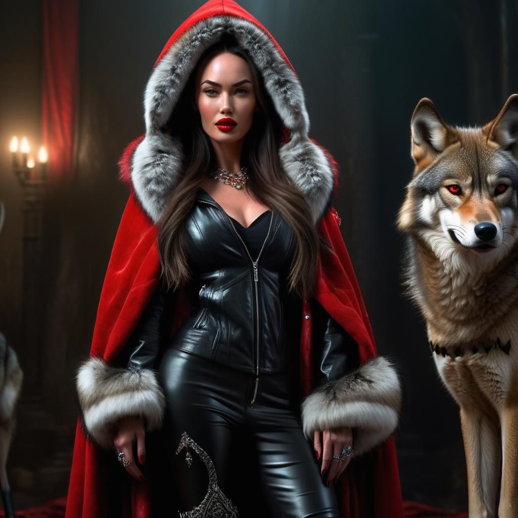 Megan Fox as Dark Fantasy Icon in Red Wolf Coat