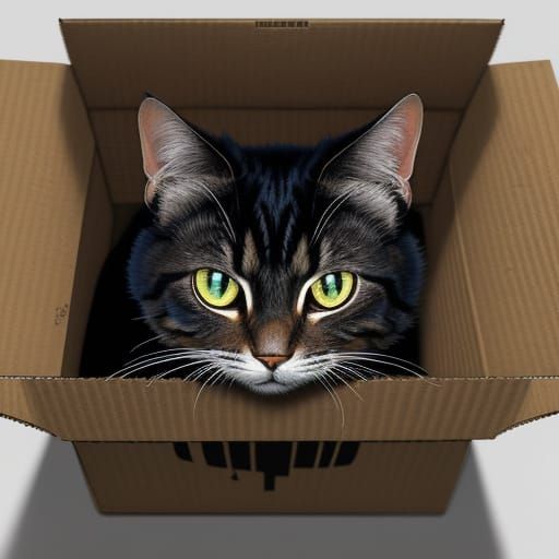 Comic Book Cat Emerging from Cardboard Box