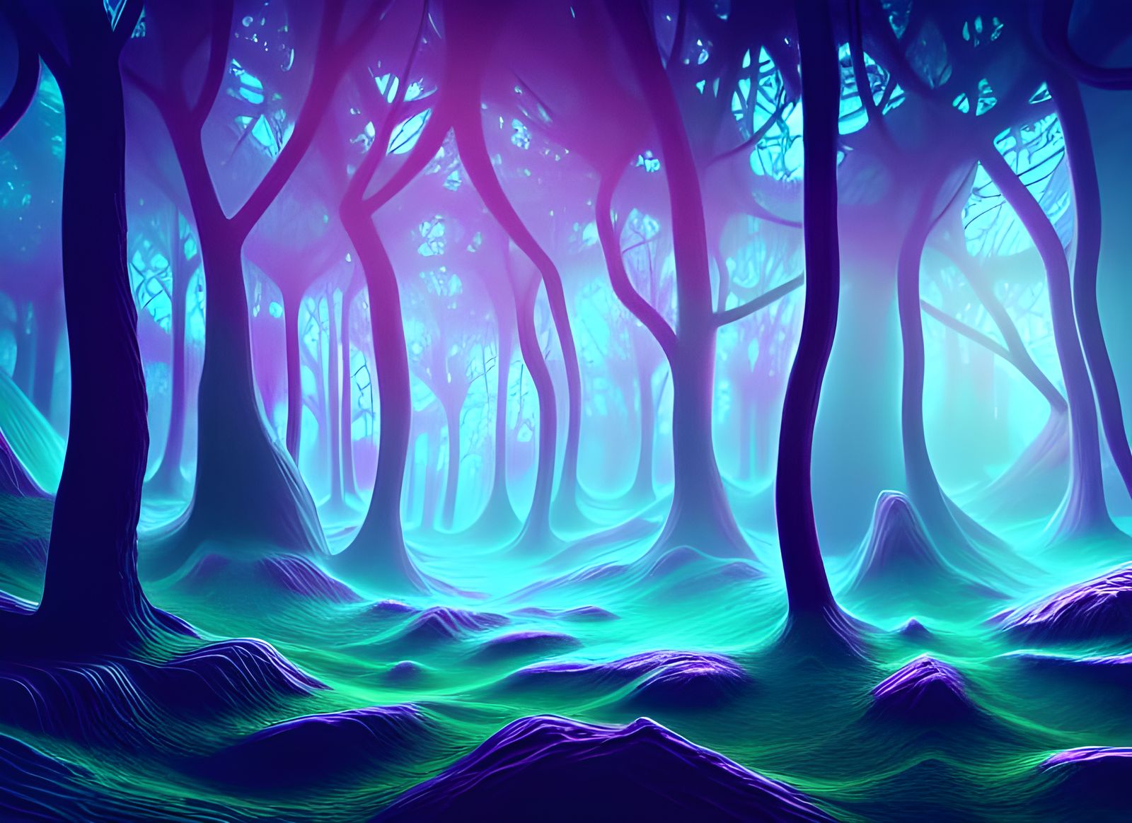 Crystal Forest Surrealism in Cyberpunk Vector Style