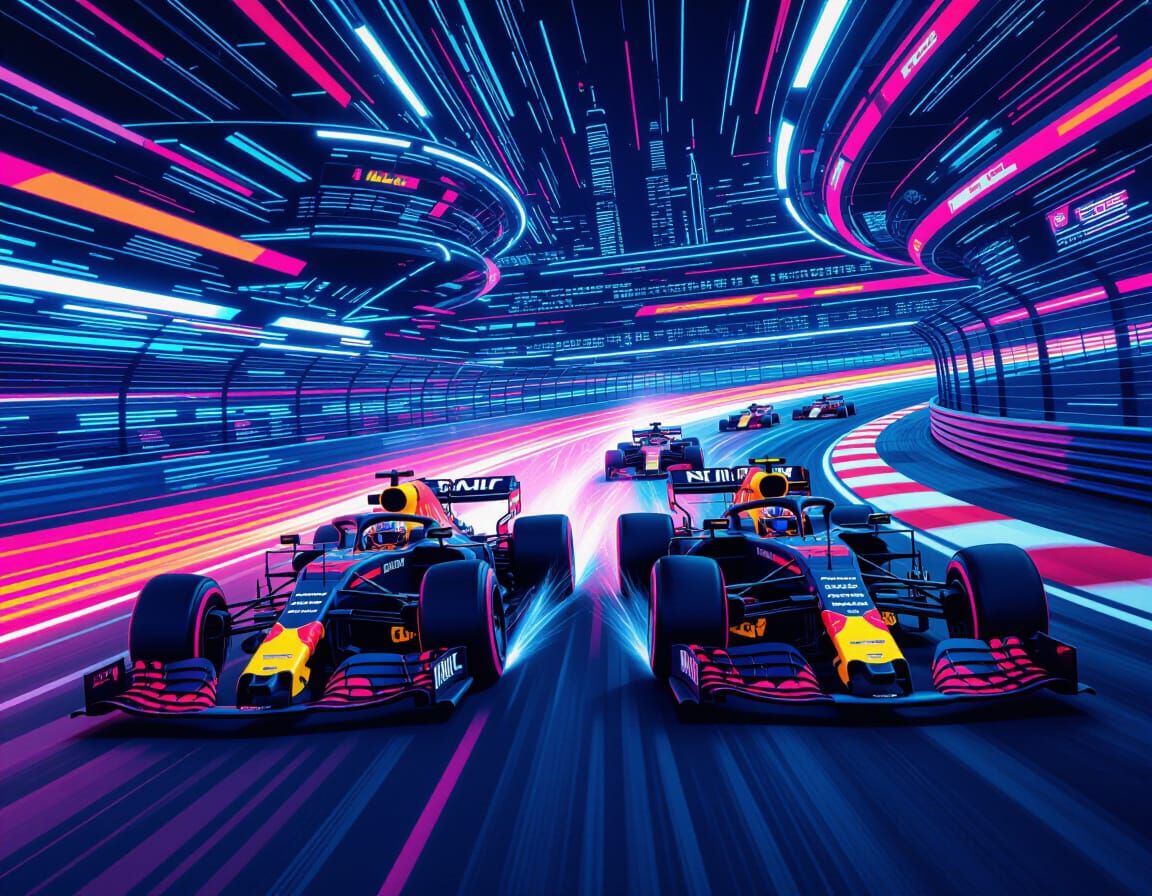 Futuristic Formula 1 Race in Neon City