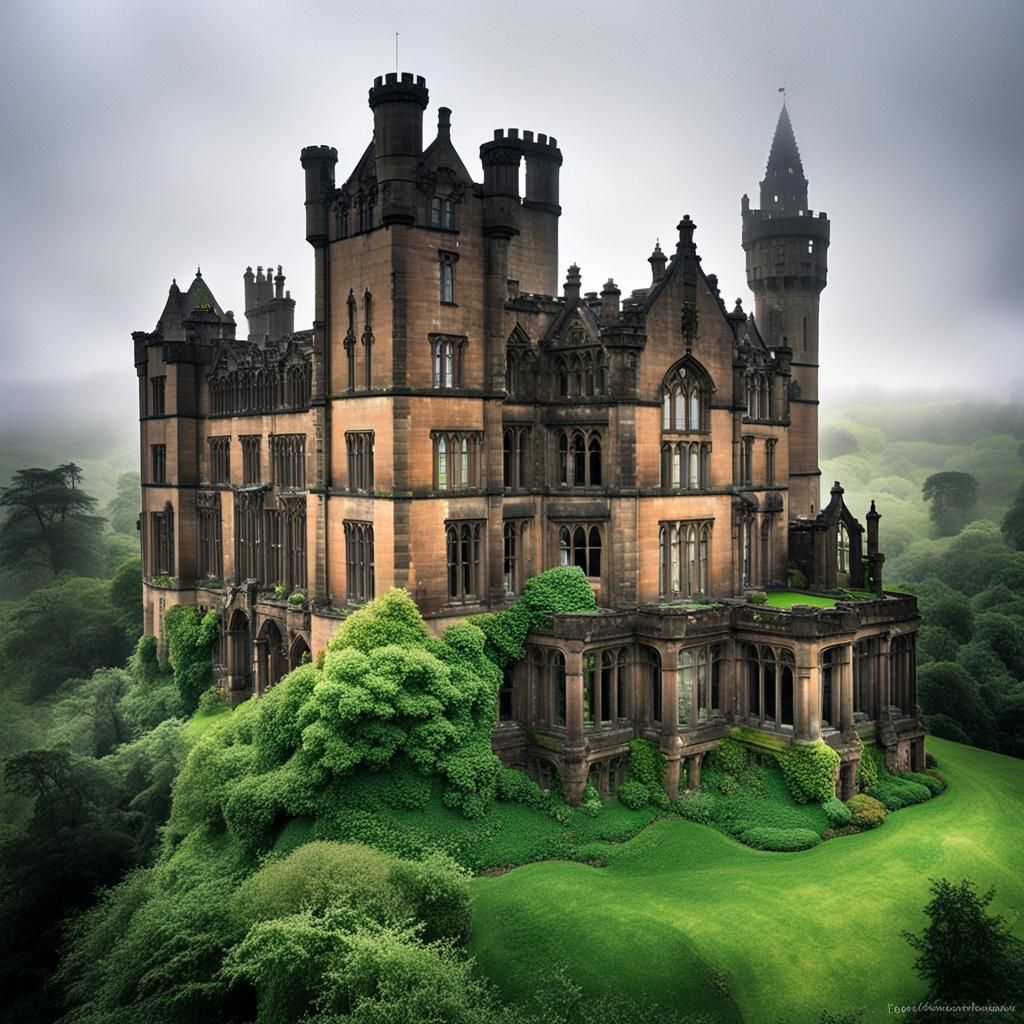 Gothic Lennox Castle Amidst a Haunting Scottish Landscape