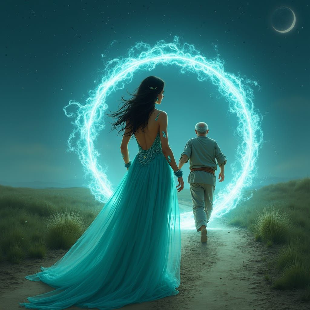 Latina Enchantress Stands Guard Over Turquoise Portal