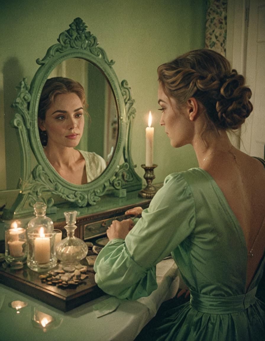 Ethereal Victorian Lady Contemplates Her Reflection