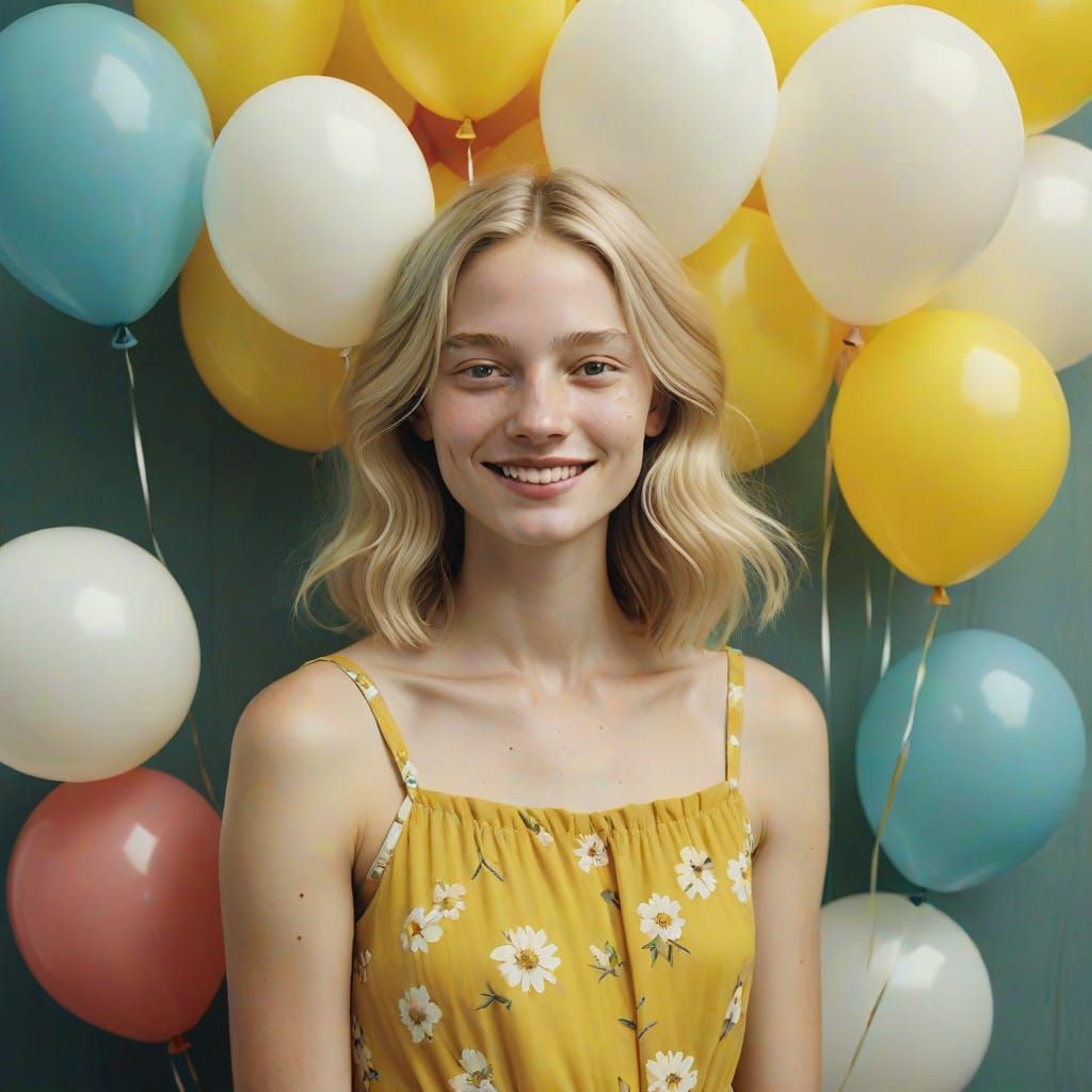 Sweet Blonde Girl in Joyful Birthday Setting