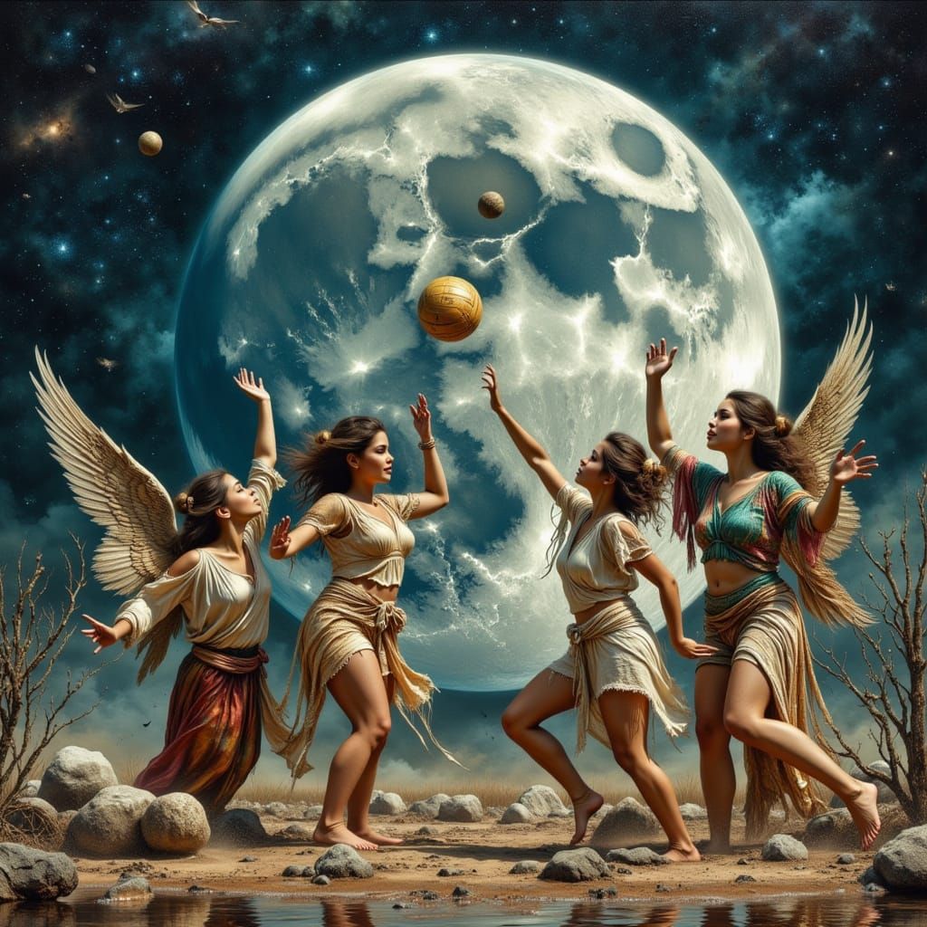Angels Play Volleyball with the Moon