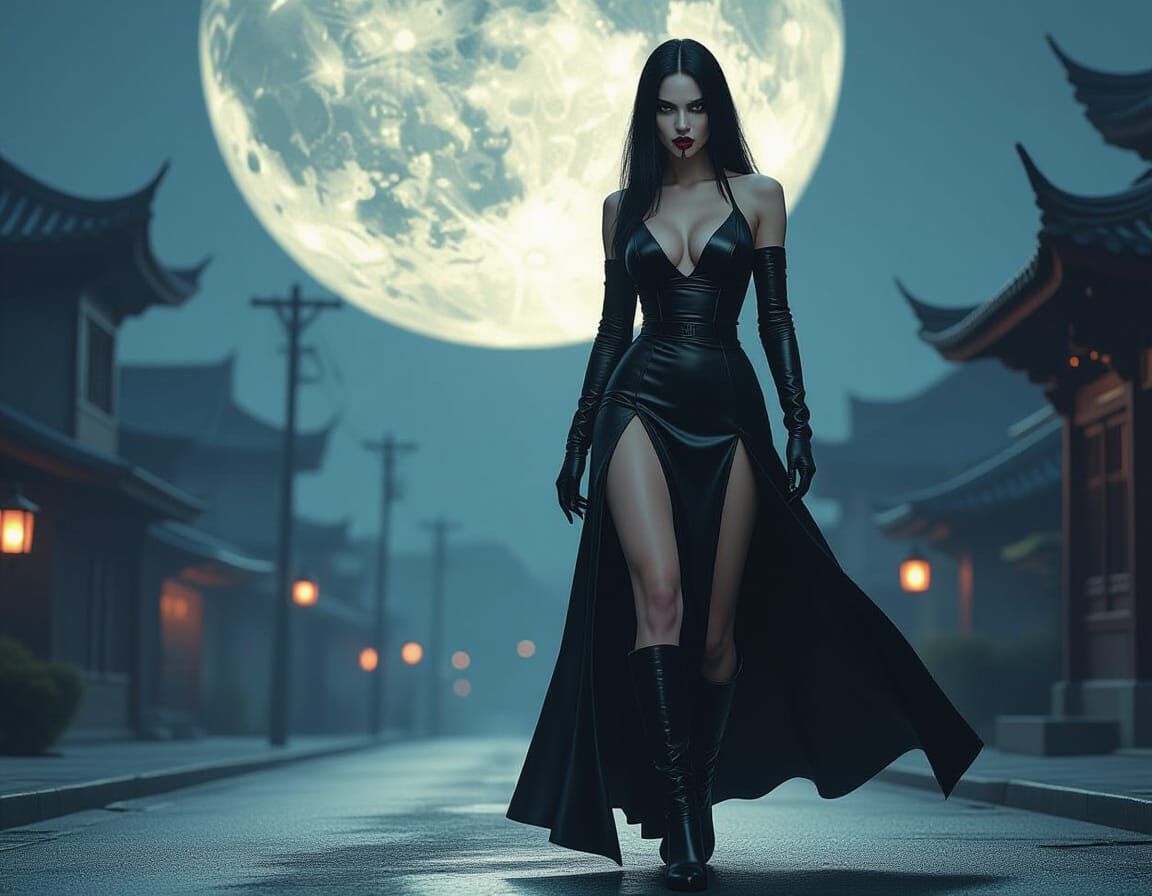 Vampire Huntress Approaches in Hyperrealistic Style