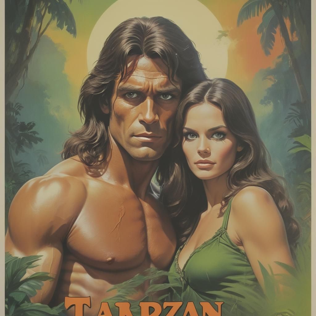 Tarzan in 1970s Hyperrealistic Movie Poster Style