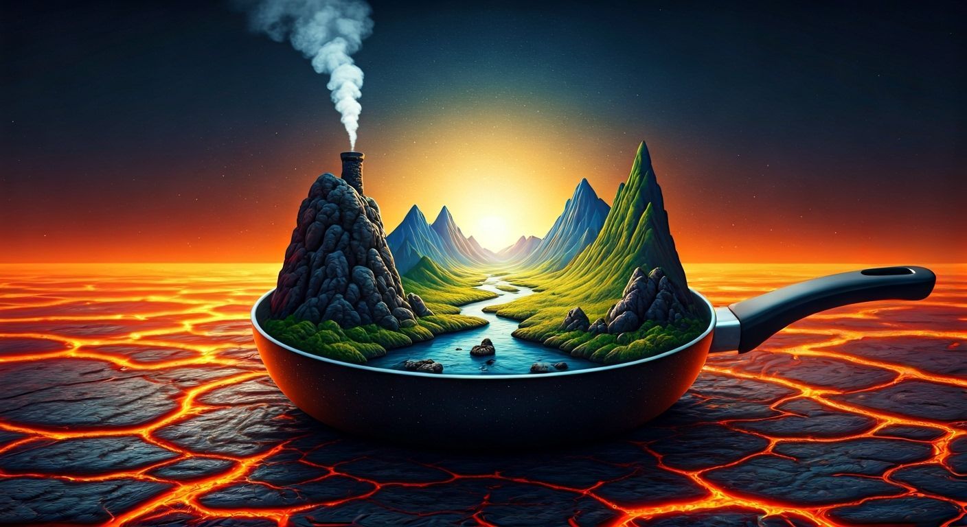 Surreal Landscape in Frying Pan, Spray Paint Art