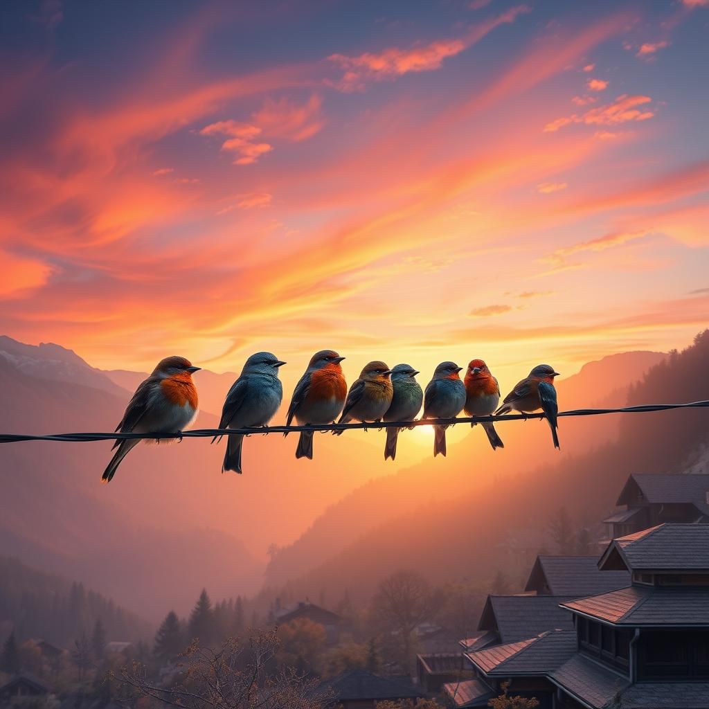 Birds Form Musical Notes in Sunset Village