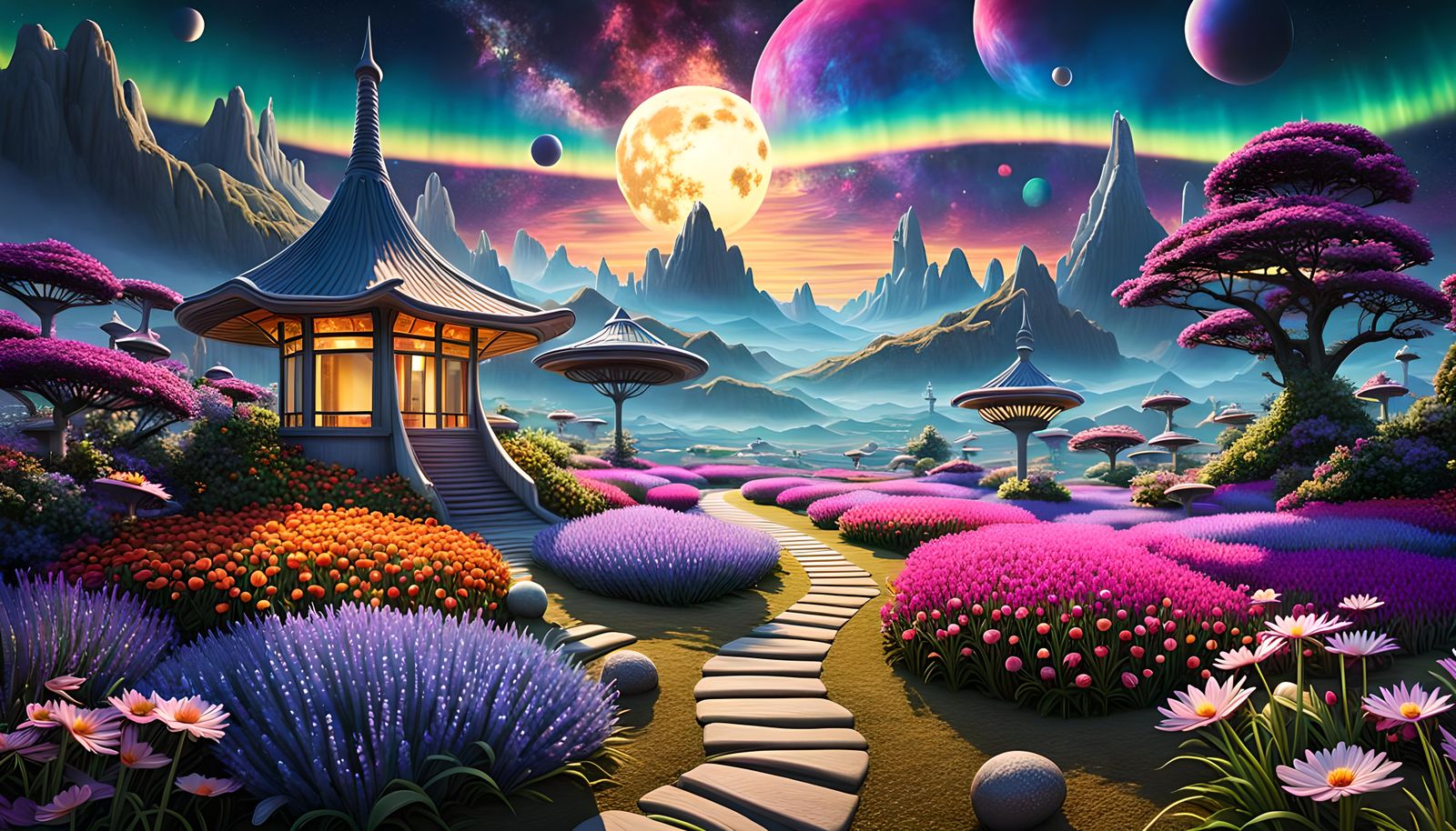 Iridescent Fantasy Worlds: A Cosmic Zen Oasis