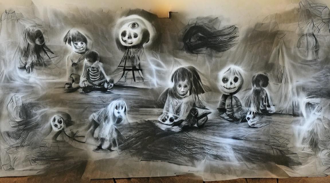 Mysterious Child's Charcoal Sketch in a Haunted Mood