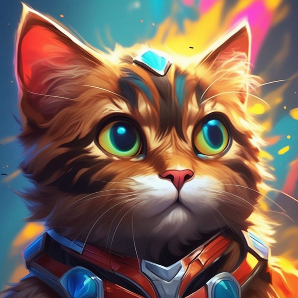 Vibrant Superhero Feline Confronts the City in Stunning Hype...