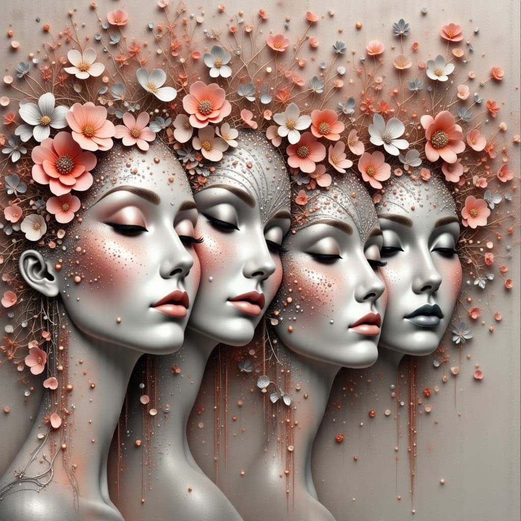 Masked Figures Representing Seasons and Flowers