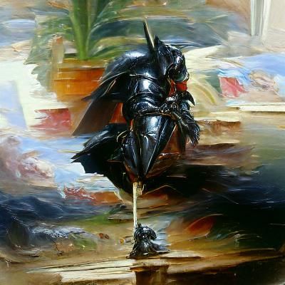 Surrealist Oil Painting of a Black Knight