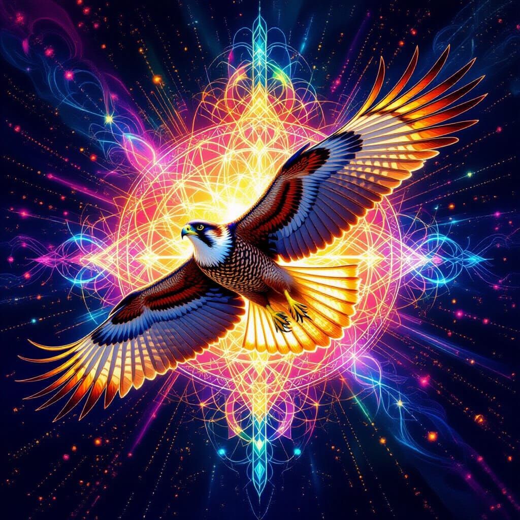Majestic Falcon in Flight with Vibrational Aura